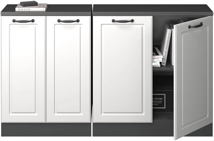 Set di mobili sottotetto Rion, Bianco casa di campagna, 140 cm Set di 2 carcasse armadio profondità 60 cm, adatto per il salvaspazio sotto tetti spioventi