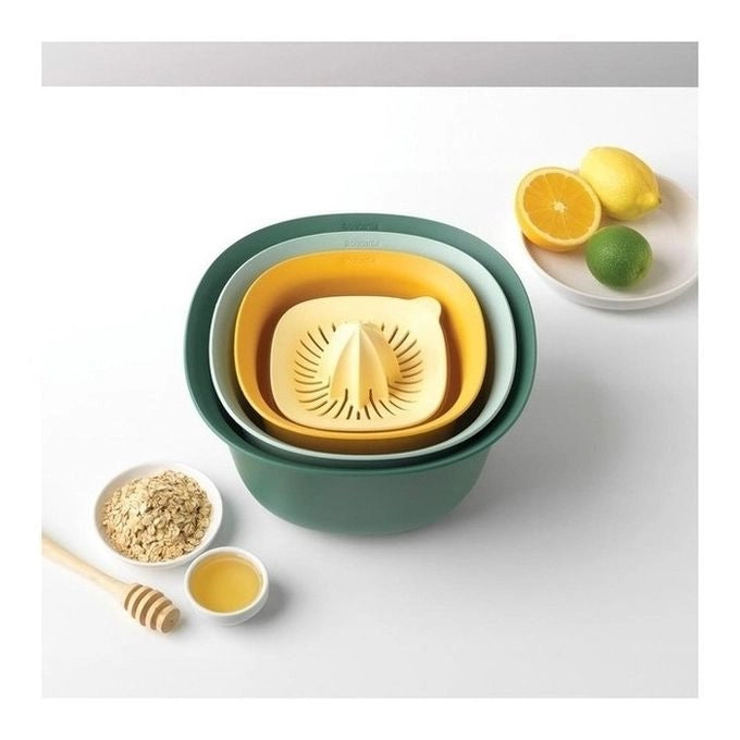 Brabantia 122262 Tasty+ Set Ciotole Impilabili con Scolapasta e Spremiagrumi colore Assortito