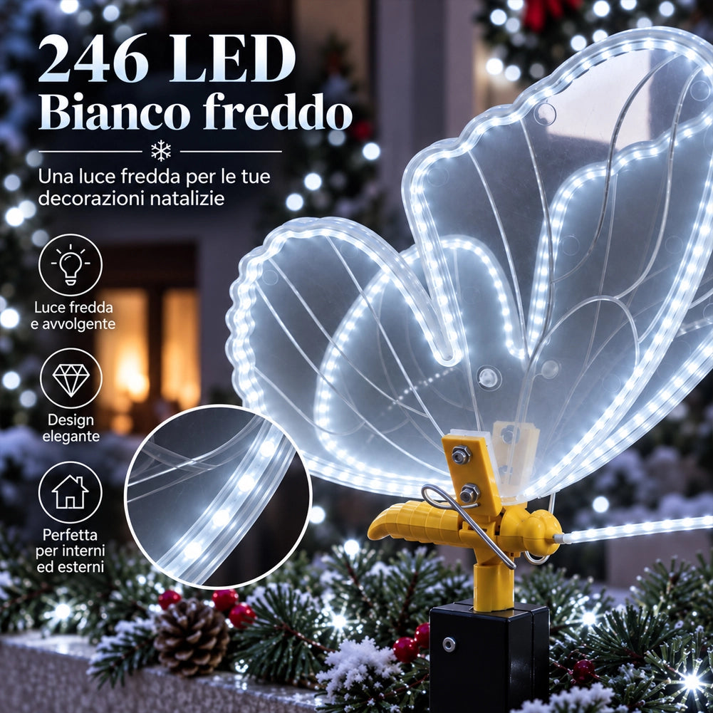 Farfalla con Movimento e 246 Led Bianco Freddo Decorazione Natalizia 30x43x32 cm
