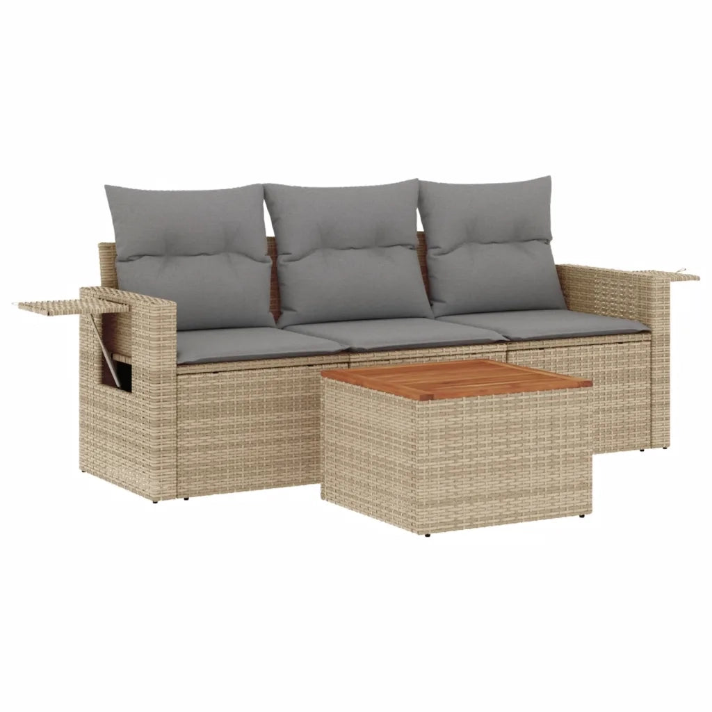 Set Divano da Giardino 4 pz con Cuscini Beige in Polyrattan 3224435