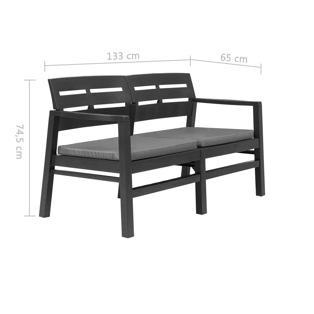 Panchina Giardino 2 Posti con Cuscini 133 cm Plastica Antracite cod mxl 57624