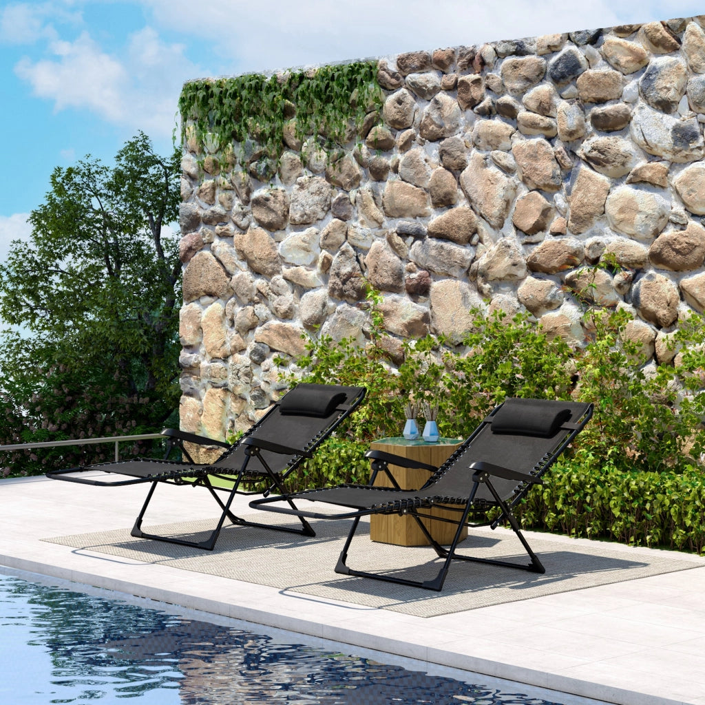 Lettino prendisole pieghevole reclinabile con testiera in textilene ¨C zephmum ¨C 90x65x112 cm, nero