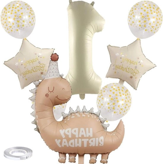 Decorazione di compleanno con tema dinosauro - Set di palloni con numero 1 - Grande pallone di carta per bambini