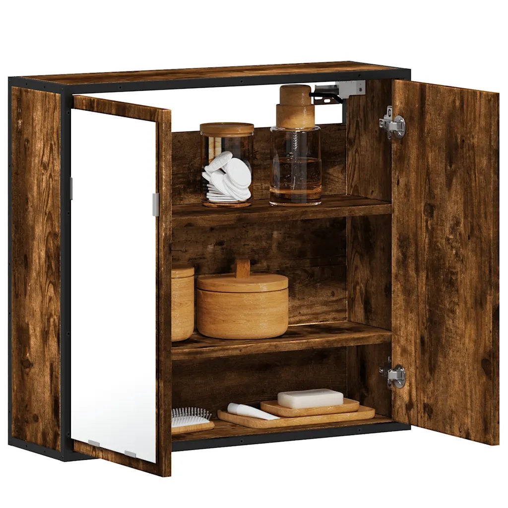 vidaXL Mobile Bagno Specchio Rovere Fumo 65x20x60 cm Legno Multistrato