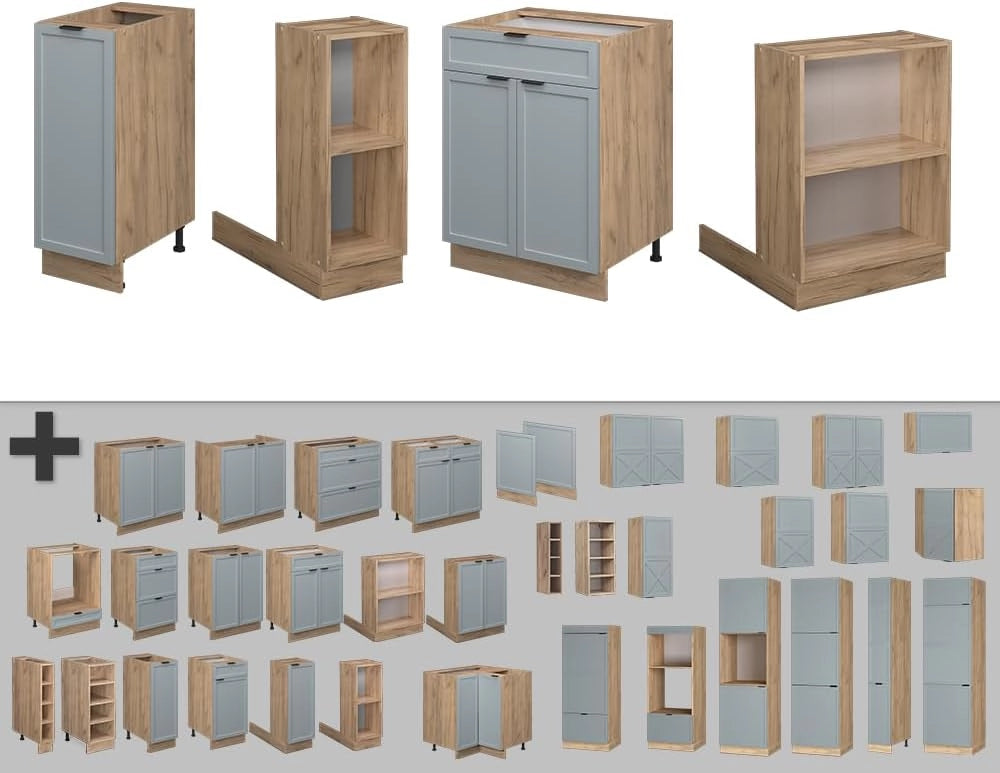 Isola cucina Fame-Line, Blu-grigio chiaro, 90 cm con cassetto, senza piano di lavoro