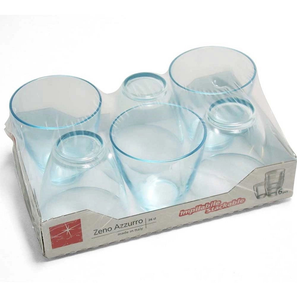 Trade Shop - Set Da 6 Pezzi Bicchieri In Vetro Bicchiere Per Acqua Vino Bibite Blu 26 Cl -