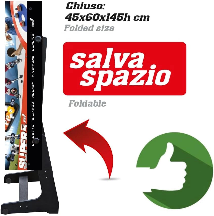 Calcio Balilla Pieghevole Tavolo Multigioco Bambini 5 in 1 Calcio Balilla, Biliardo, Ping Pong, Hockey e Curling - Dimen