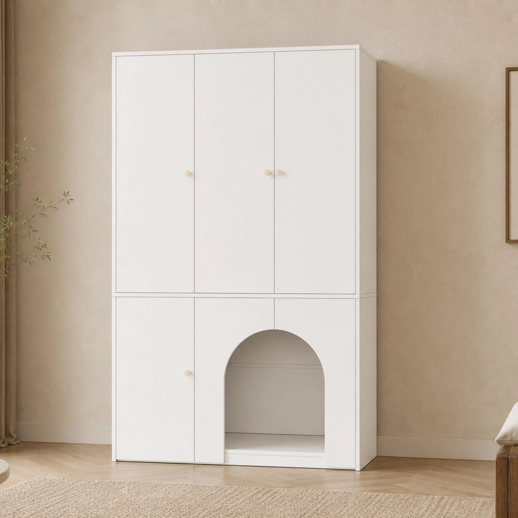 Armadio guardaroba a 3 ante con barra appendiabiti e ripiani, design ad arco, bianco, 120 × 50 × 200 cm