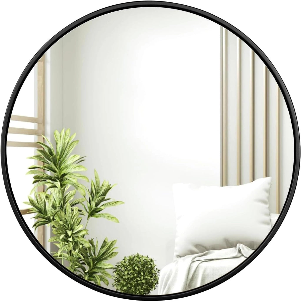 Specchio da Parete, Specchio Trucco,Cornice in Metallo Antiruggine, Decorativo per Bagno con Immagine Nitida, Ideale per Trucco e Arredamento Moderno, Specchio Bagno, Rotondo Nero 71cm