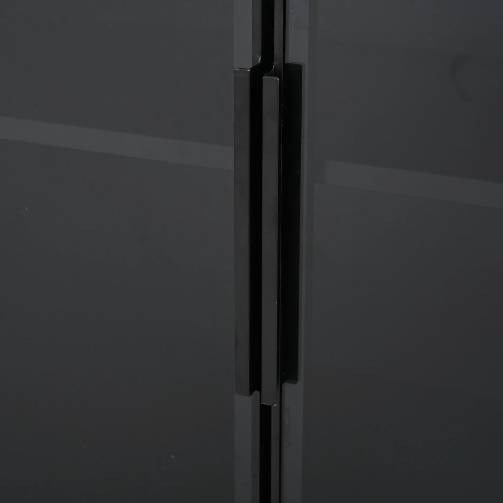 Vetrina alta con LED, 1 cassetto e 6 vani, ante in vetro, in MDF, per soggiorno, nero, 80 × 34 × 180 cm
