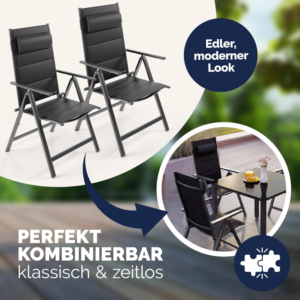 Set 2 Sedie da Giardino Schienale Regolabile 8 Livelli Supporto Lombare Alluminio Carico Max.120 kg Campeggio