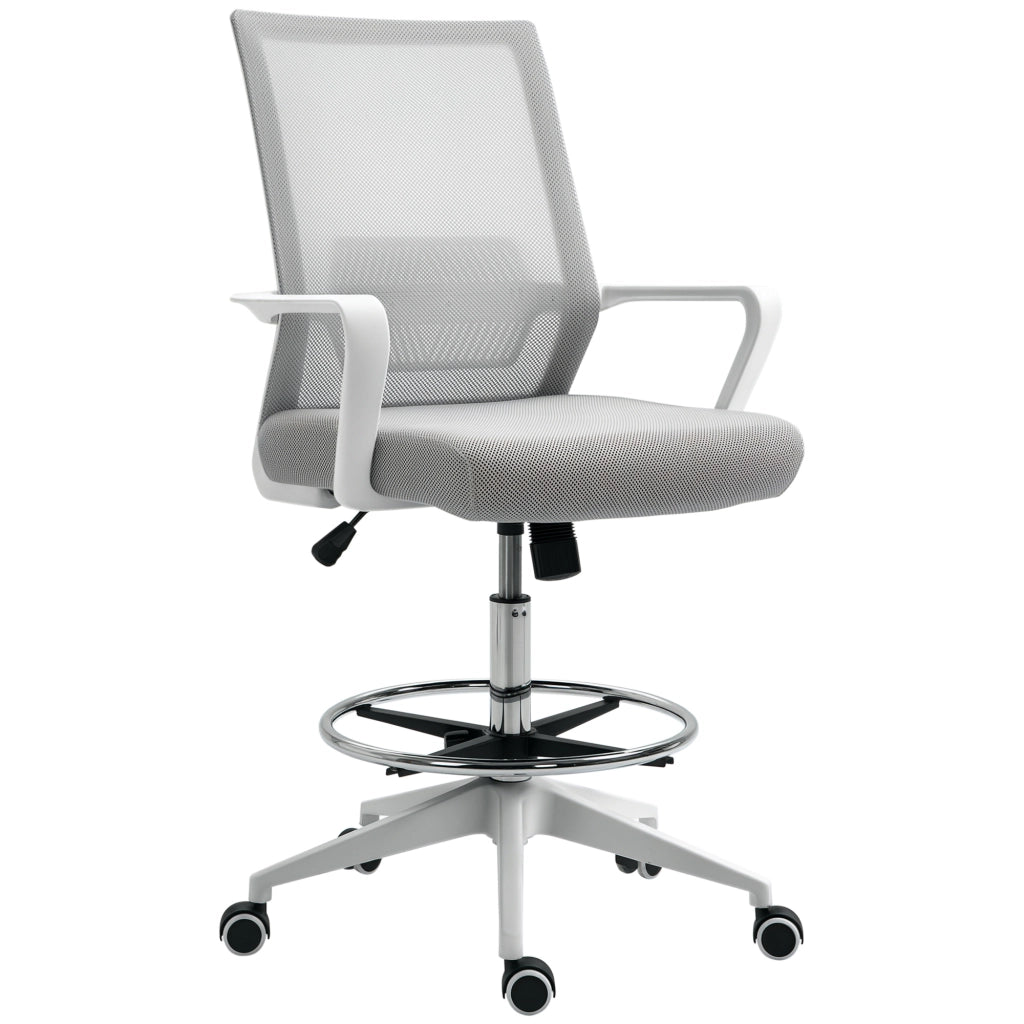 Sedia da ufficio con rotelle regolabile in altezza ¨C zephmum ¨C grigio/bianco rete 64x59x104-124 cm
