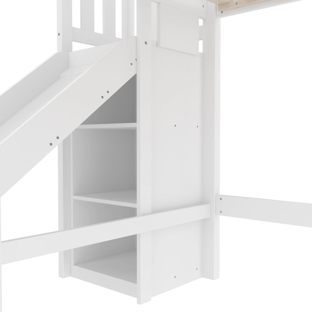 DESMIU Letto a Soppalco Letto Singolo 1 Posto con Scivolo, LED e 3 Scaffali 90 × 200 cm, Senza Materasso