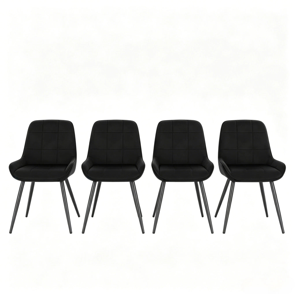 Set di 4 Sedie da Sala da Pranzo con Seduta Imbottita in Velluto e Struttura in Metallo, Altezza Seduta 47 cm, Nero