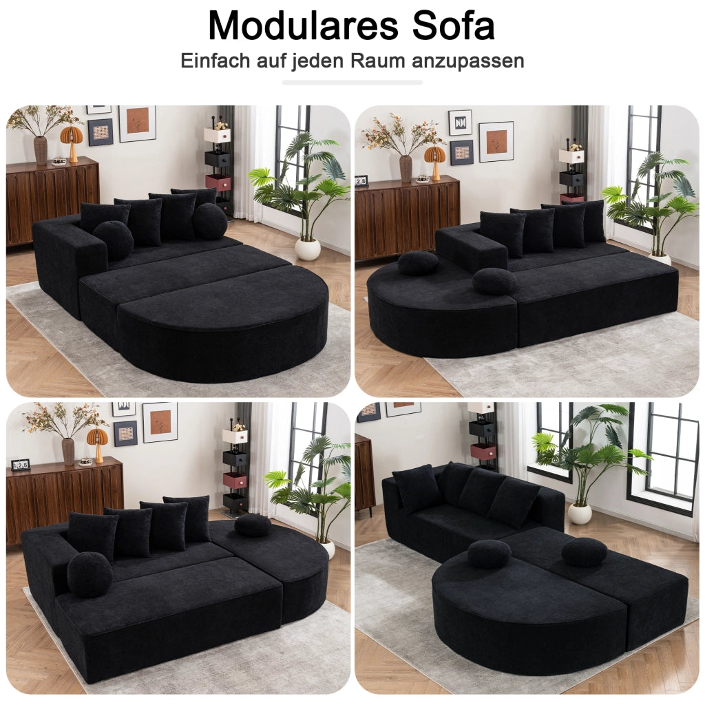 DIVANO MODULARE SENZA MONTAGGIO IN CHENILLE NERO