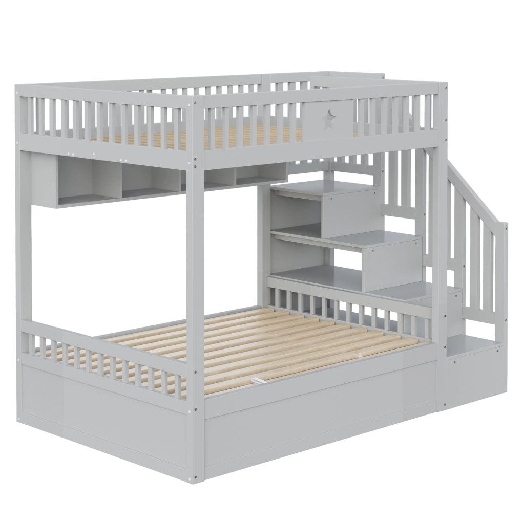 Letto a castello 140x200 cm con vano idraulico, ripiani e scala grigio