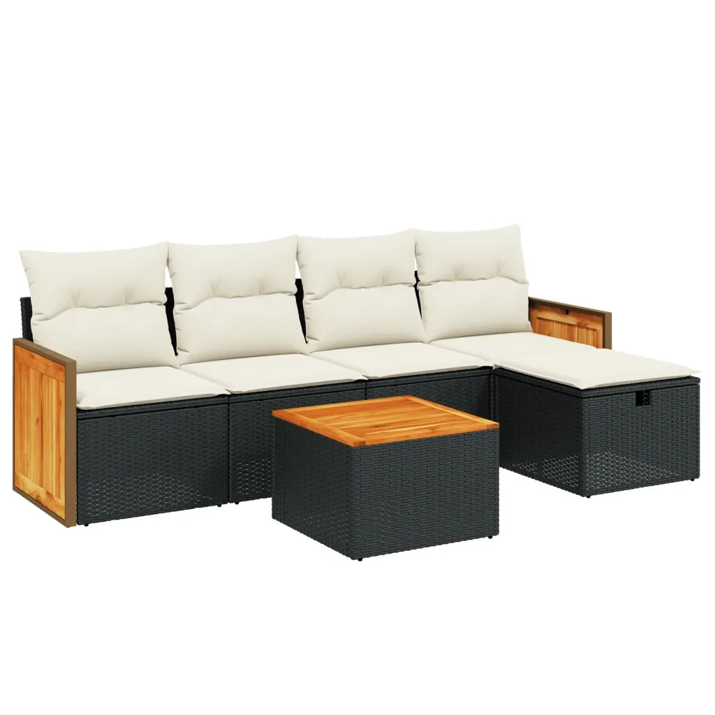 Set Divano da Giardino 6 pz con Cuscini Nero in Polyrattan