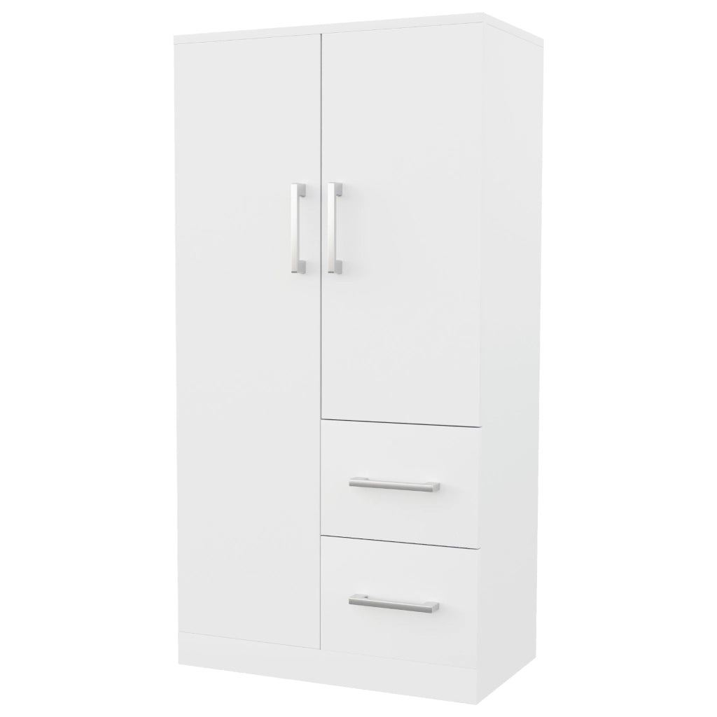 Armadio Bambini Bianco 70×40×135 cm con 2 Ante; Cassetti e Ripiani Portaoggetti per Cameretta e Camera Ragazzi
