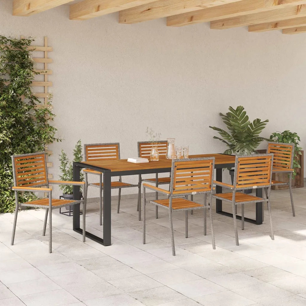 Set da Pranzo per Giardino 7 pcs Grigio e Marrone polyrattan 3365485