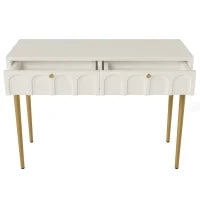 Toletta Elegante con 2 Cassetti, Design Classico per Camera da Letto, Bianco Crema