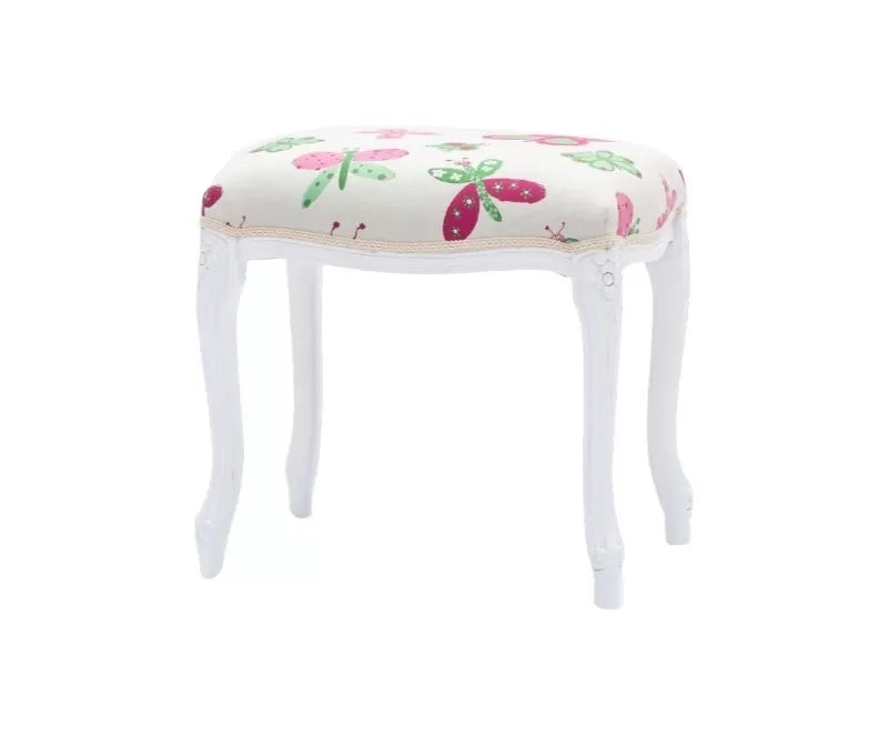Pouff imbottito tessuto farfalla legno shabby bianco 43x33x43 - Mobili 2G