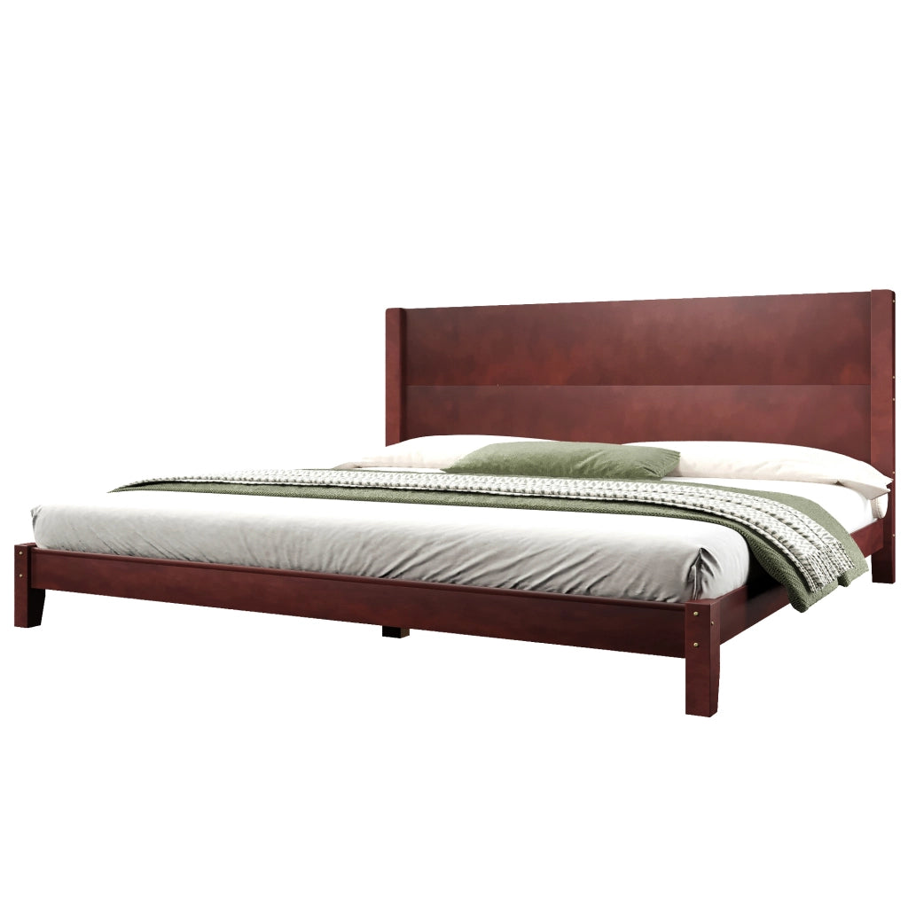 Letto Matrimoniale 180 x 200 cm con Testiera e Rete a Doghe; in MDF e Compensato; Marrone