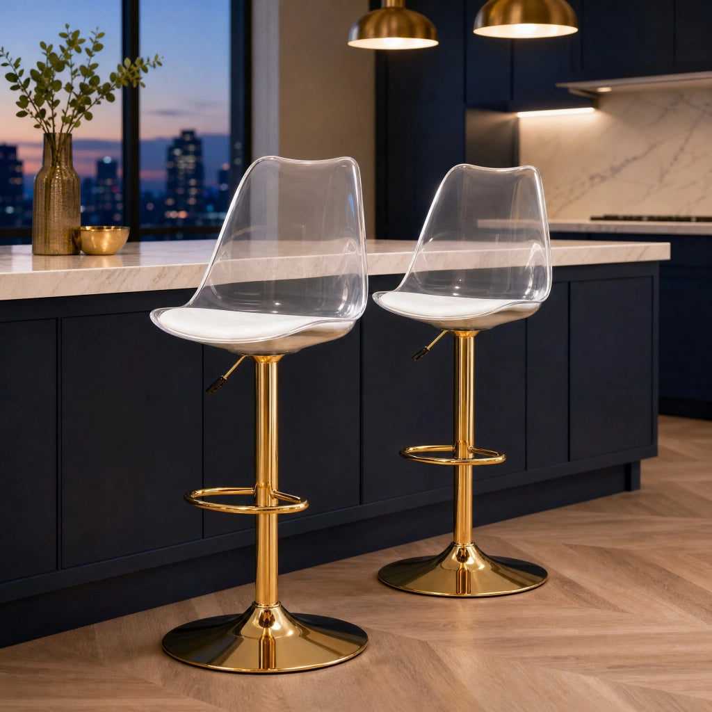 Set 2 sgabelli da bar 65,5x52,5x63,5 cm oro e trasparente in metallo, regolabili