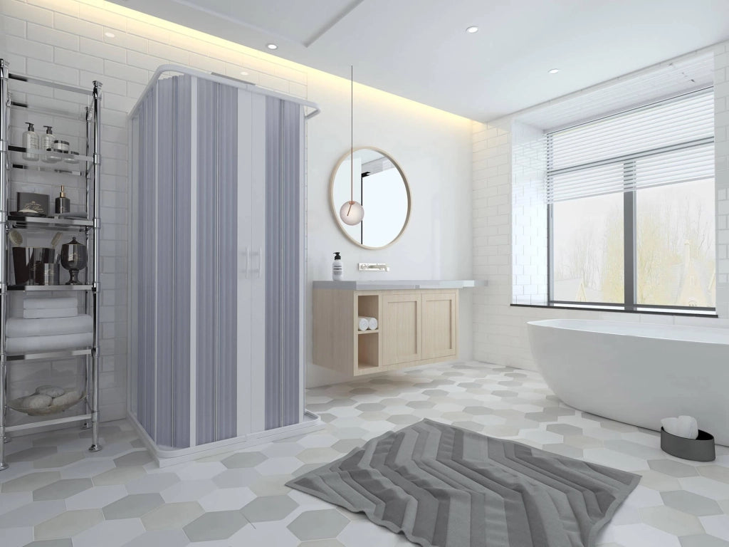 Box Doccia 3 Lati 2 Ante a Soffietto in PVC Apertura Centrale H185 cm Dorini Bianco 80x80 cm