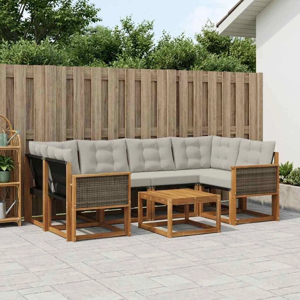 Set di divani da esterno 7 pz Naturale e Grigio Chiaro 3381803