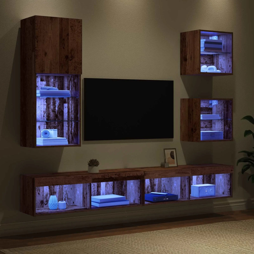 Unità a muro per TV con LED 5 pcs Legno vecchio