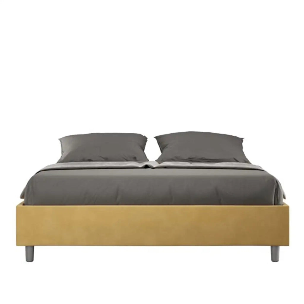 Letto matrimoniale con rete imbottito 160x200 microfibra ocra Azelia