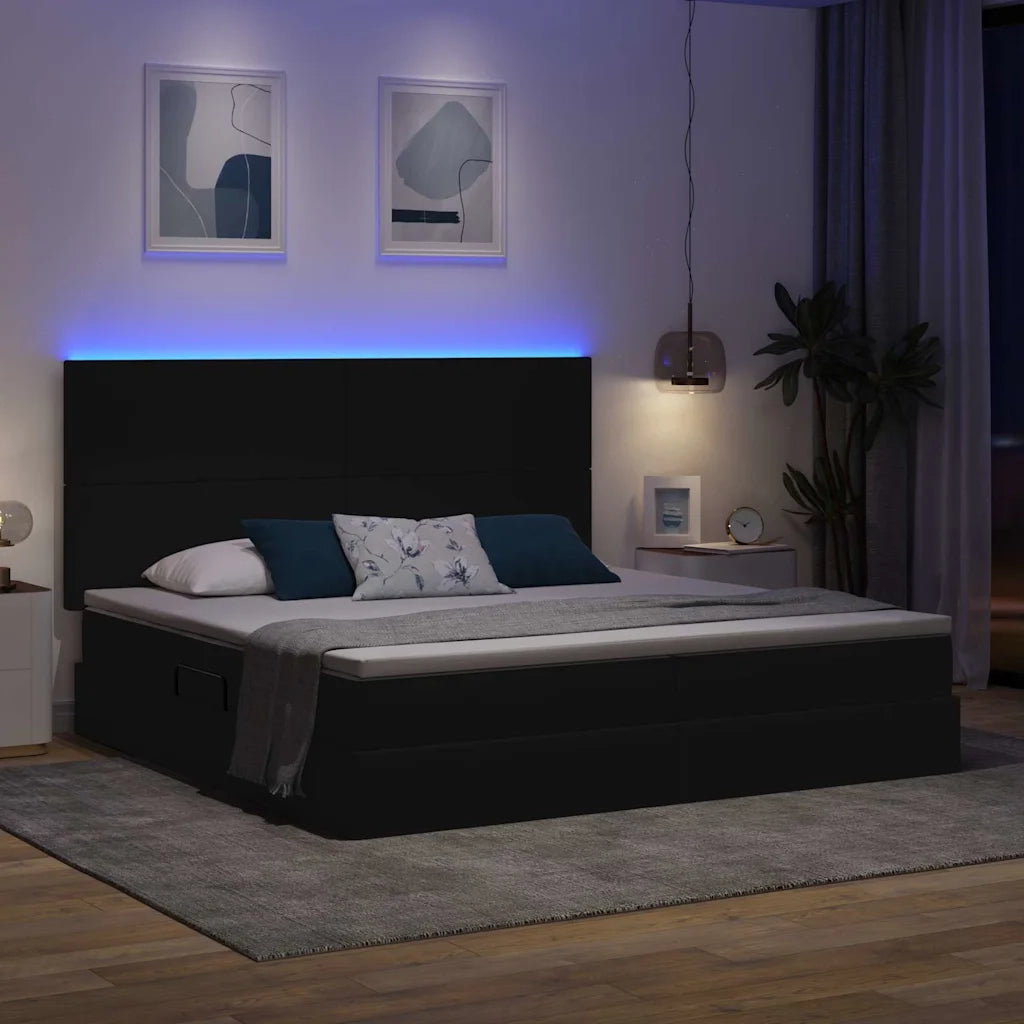 Letto con contenitore LED e materasso Nero 200 x 200 cm Tessuto