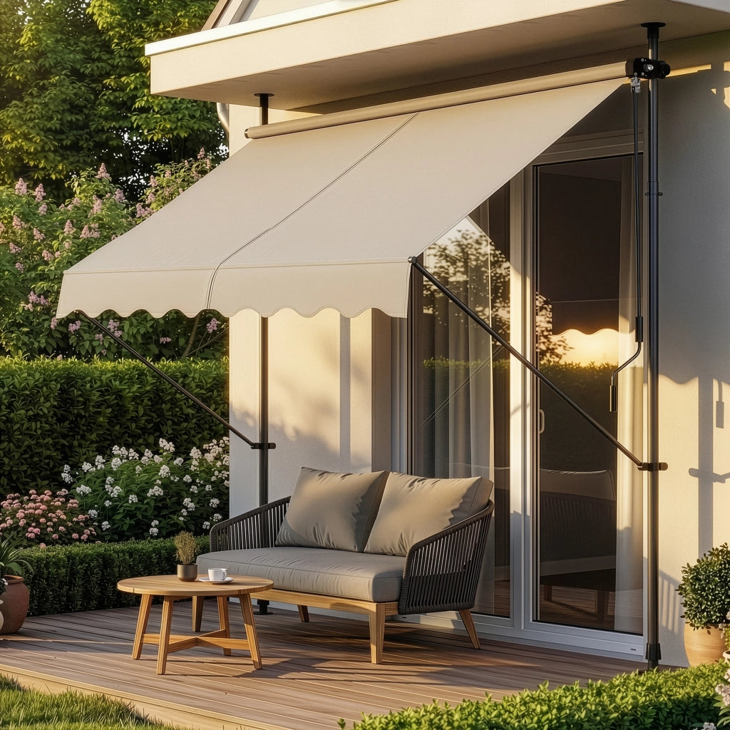 Tenda da Sole a Muro con Pali di Supporto Telescopici Parasole 200 x 120 cm (LxP) color Sabbia pro.tec