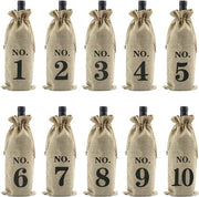 10 Sacchi di Juta per Bottiglie di Vino - Sacchi di Regalo per Vino Reutilizzabili con Corda per Festa di Natale, Compleanno, San Valentino - Miele Scuro