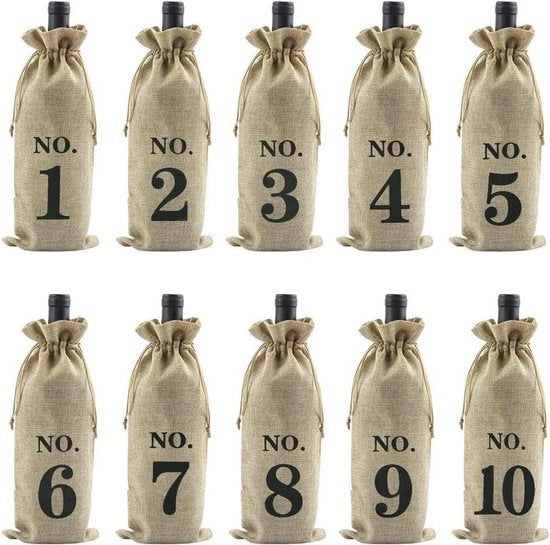 10 Sacchi di Juta per Bottiglie di Vino - Sacchi di Regalo per Vino Reutilizzabili con Corda per Festa di Natale, Compleanno, San Valentino - Miele Scuro