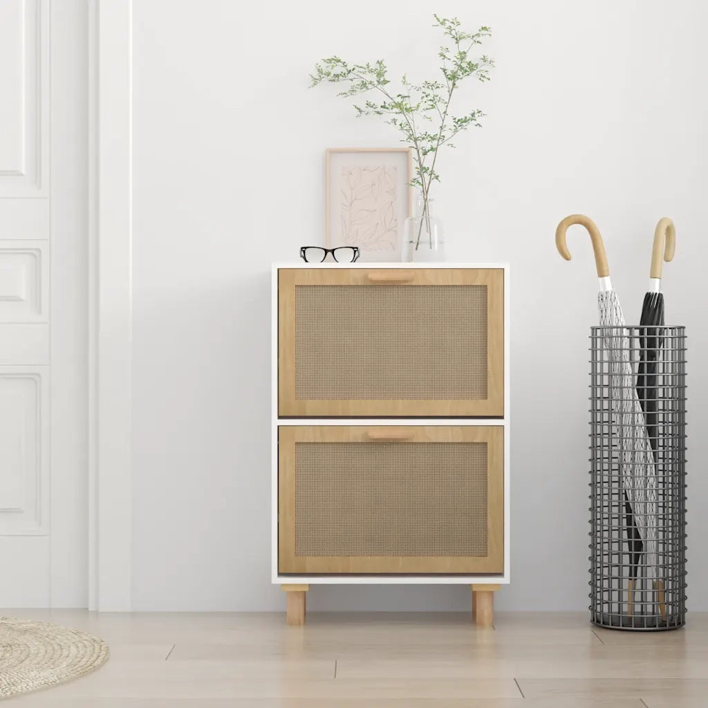 Scarpiera | Mobile per scarpe Bianca 52x25x80cm Legno Multistrato e Rattan Naturale