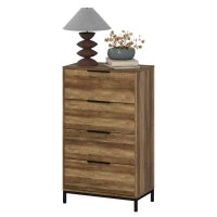 Cassettiera 4 Cassetti Antiribaltamento con Maniglie Nere, in Legno e Metallo, 62x35x105 cm, Marrone Chiaro