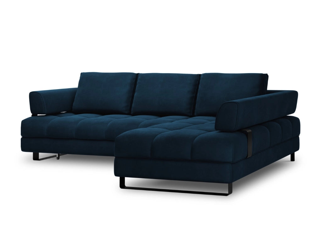 Cosmopolitan Design - Divano convertibile angolare destro con contenitore "Clinton" 5 posti in velluto blu reale 
