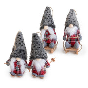 Set 4 Gnomi Natalizi 22 cm con Sci e Slitta Decorazioni Natale in Feltro con Cordino per Appenderli Gnomi Rossi, Animalier e Righe  Addobbi per Casa Animalier