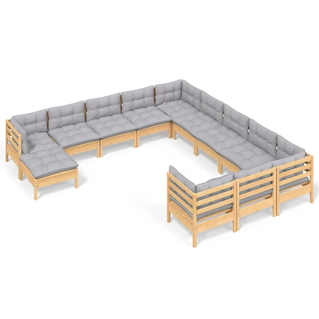 Set Divani da Giardino 12 pz con Cuscini Grigi Massello di Pino 3097066