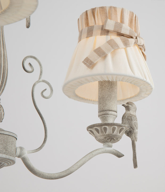 Lampadario Elegant in Metallo Bird Bianco Antique