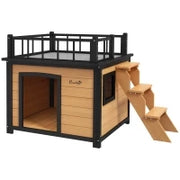 Cuccia per Cani con Terrazza sul Tetto, Resistente alle Intemperie, Legno, 121x77x78cm, Nero e Giallo