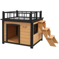 Cuccia per Cani con Terrazza sul Tetto, Resistente alle Intemperie, Legno, 121x77x78cm, Nero e Giallo