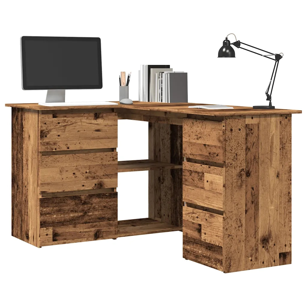 Scrivania | Tavolo da Ufficio ad Angolo Legno Vecchio 145x100x76 cm Truciolato