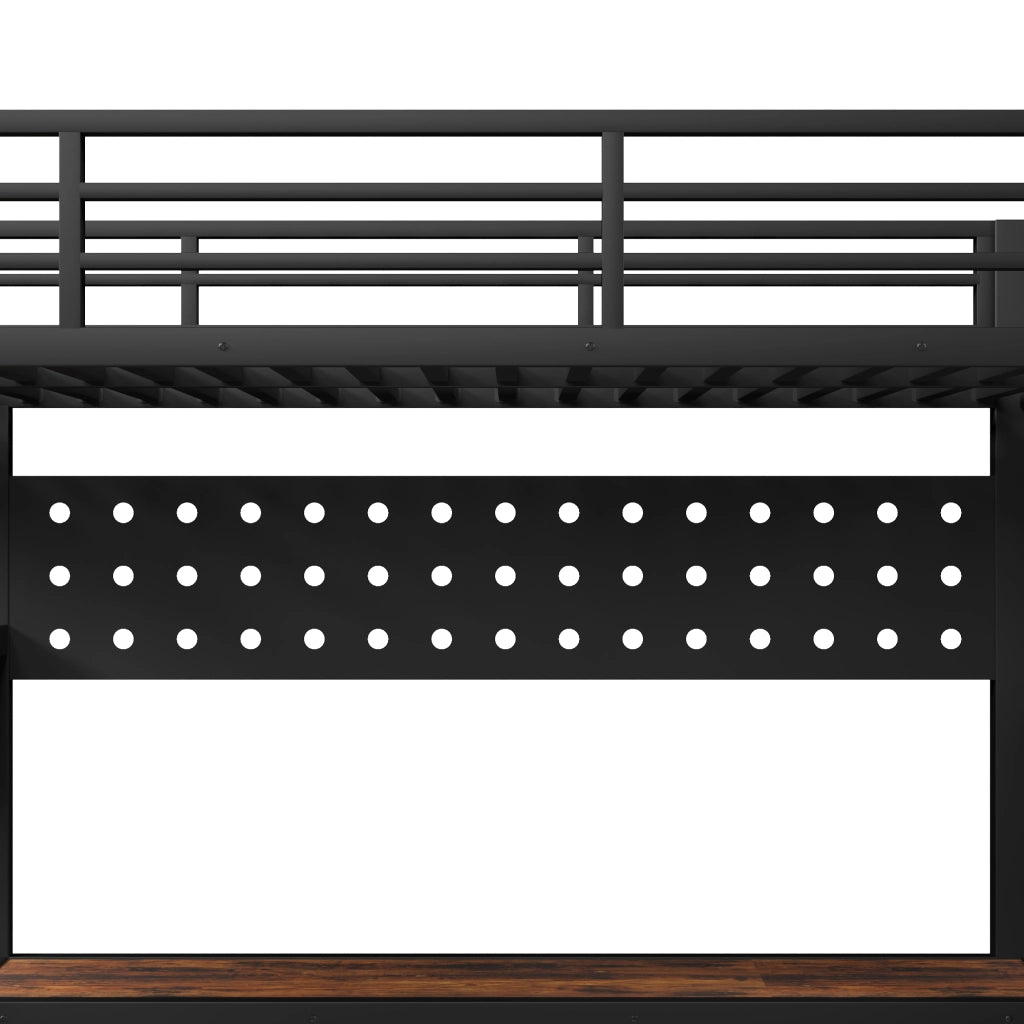 Letto a soppalco singolo 90×200 cm con 3 cassetti; ripiano; scrivania; presa e LED; senza materasso; nero