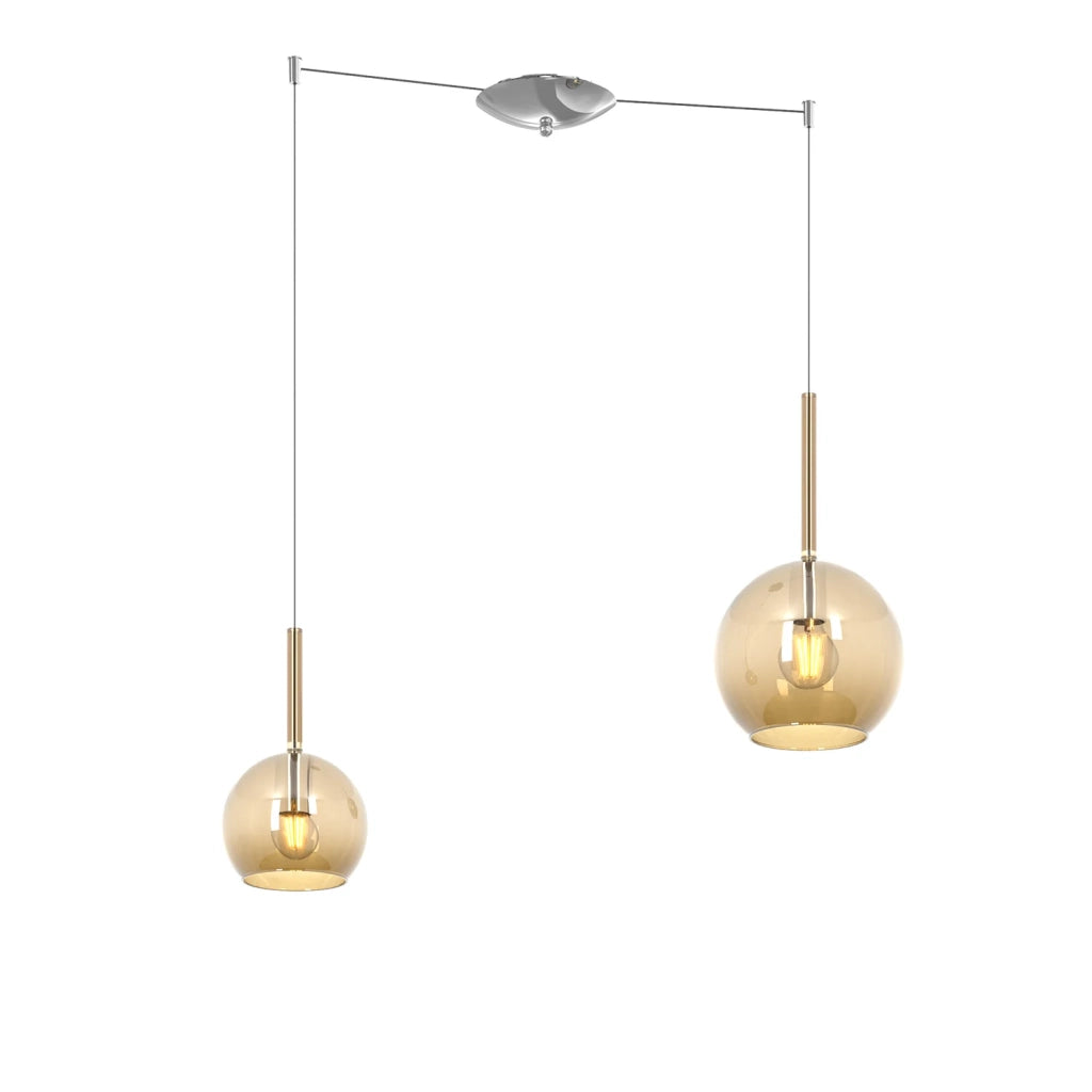 Lampadario Contemporaneo Future Metallo Cromo Vetro Ambra 2 Luci E27
