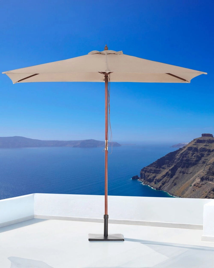 Ombrellone da giardino in tessuto beige sabbia legno di betulla 244 cm resistente agli agenti atmosferici