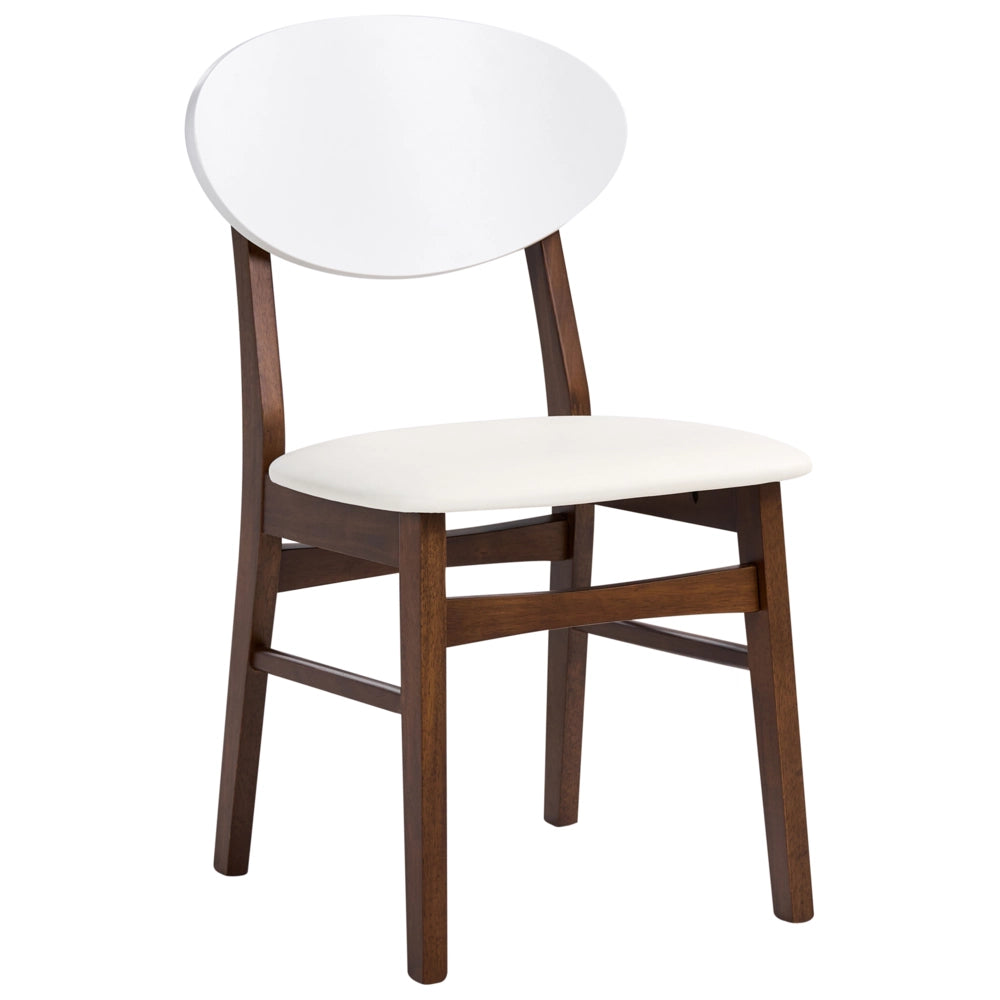 Set di 2 sedie da pranzo con struttura in legno di gomma marrone e seduta in ecopelle bianco sporco senza braccioli design scandinavo