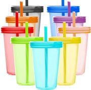 9 bicchieri in plastica riciclabile da 500 ml con coperchio e manici, 9 diverse colori