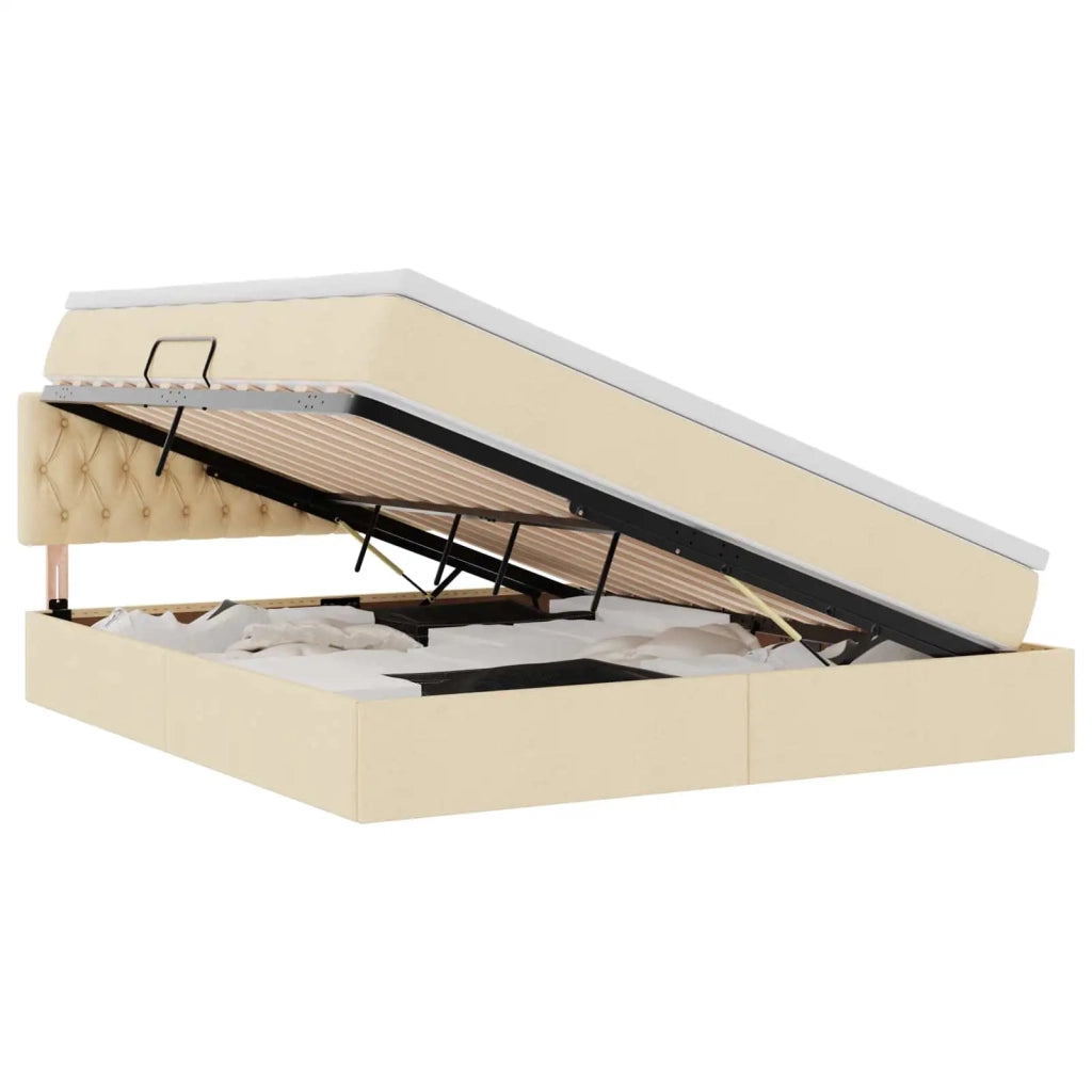 Letto con contenitore e LED con led Crema 180 x 200 cm Tessuto 3371227